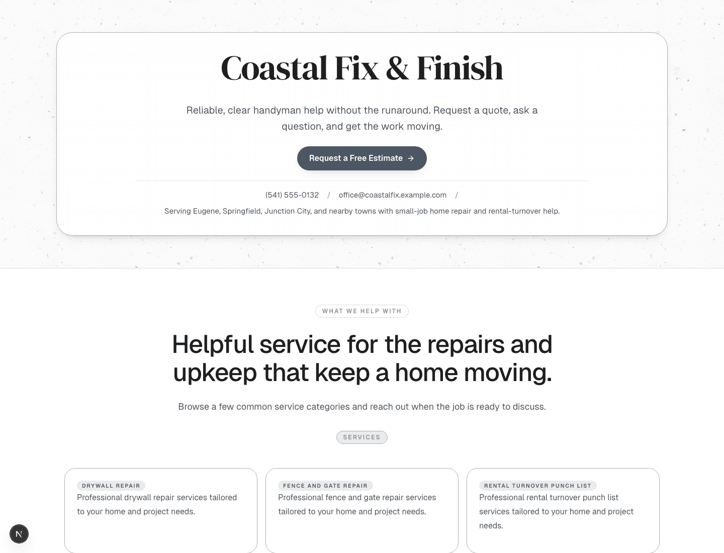 Public business website preview in Handyman’s Friend.